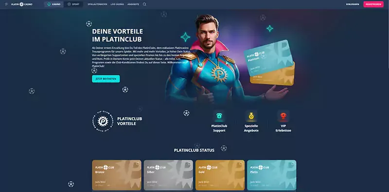 Interfaz del programa de fidelidad Platincasino Primo VIP mostrando niveles y beneficios